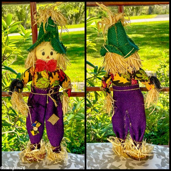 ▪️VTG▪️Three HANDCRAFTED 18.5" & 12.5" Straw Textile & Wood SCARECROW Figures - Picture 2 of 15